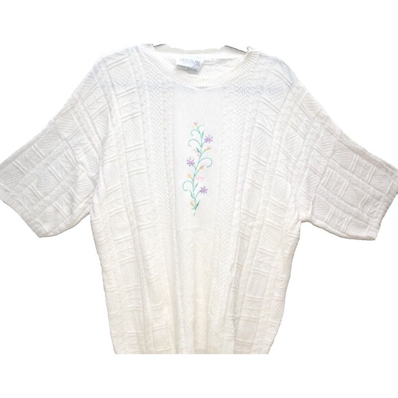 Tops - Carly Blake Womens Plus Sz 1X Vintage Top Knit Embroidered Floral Grandma 70s